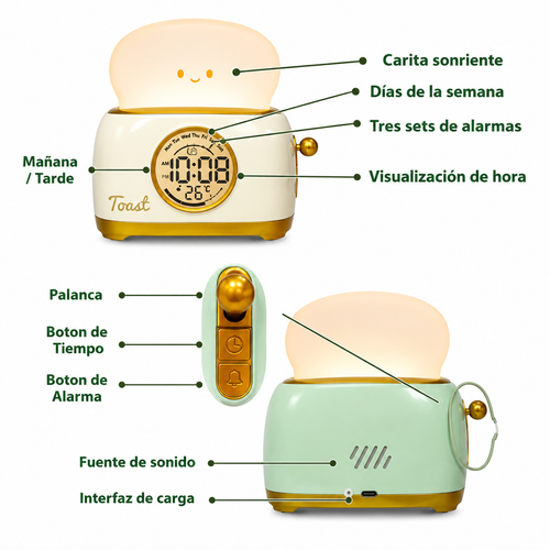 Reloj Despertador en Diseño de Tostadora para Niños.